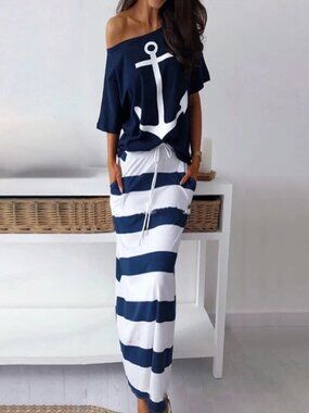 Sailor Casual Sexy Boho Slim Long Maxi Dress Summer Sundress Party